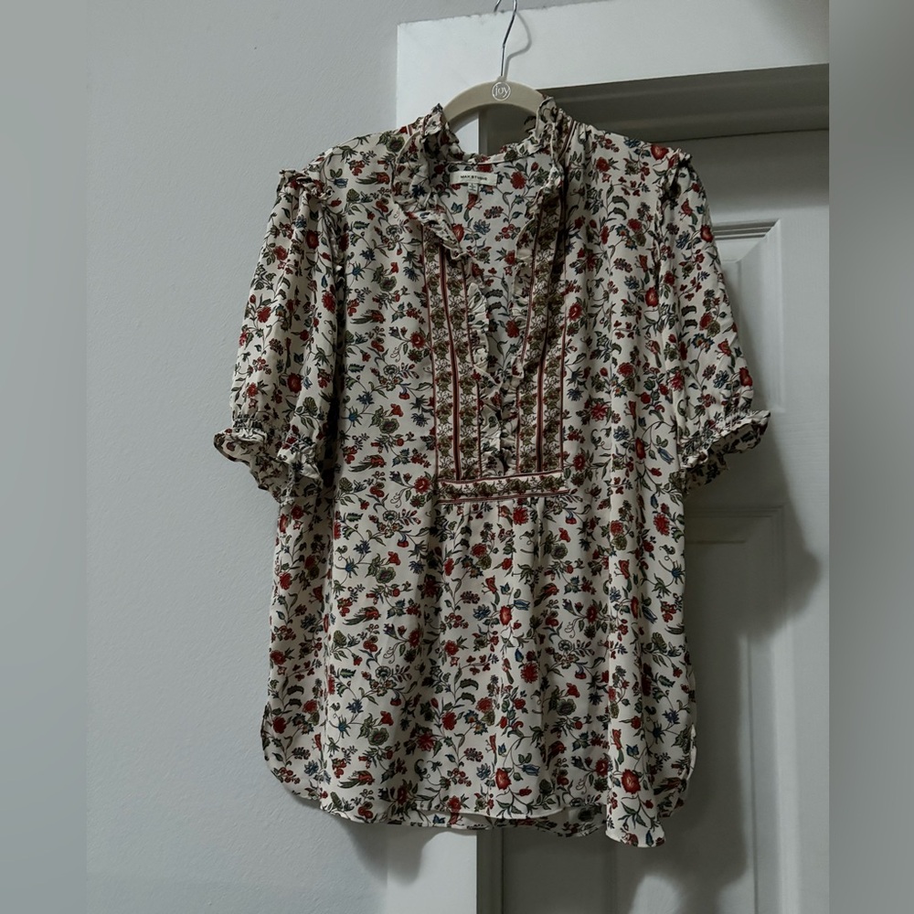 Max Studio Floral Blouse - Cream and Red